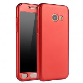 Husa 360° matte full protection - samsung galaxy a3 2017 - rosu - (fata + spate + geam sticla)