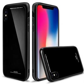 Husa apple iphone 7 plus,elegance luxury back glass, husa cu sticla securizata pe spate de culoare neagra