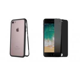 Husa apple iphone 7 plus magnetica cu spate din sticla securizata si folie privacy pentru ecran, perfect fit