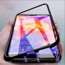 Husa apple iphone 8, magnetica 360 grade negru, perfect fit cu spate de sticla securizata premium + folie de