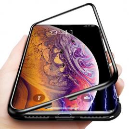 Husa apple iphone x, magnetica 360 grade negru , perfect fit cu spate de sticla securizata premium + folie de