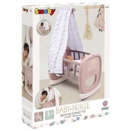 Leagan pentru papusa smoby baby nurse cradle maro cu baldachin