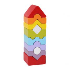 Set constructii din lemn 10 piese cubika - turn