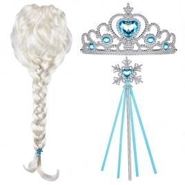 Set peruca, bagheta, diadema printesa elsa frozen, ideallstore®, halloween