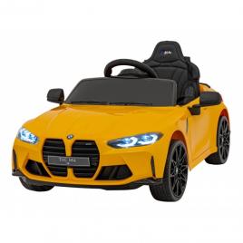 Masinuta electrica cu telecomanda bmw m4, roti eva, scaun tapitat, 112x71x46 cm, putere 70w - galben