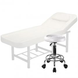 Set salon - Scaun hidraulic, Taburet rotativ, Alb + Masa cosmetica, Pat masaj profesional, 186x70x70cm, Piele Ecologica, Alb