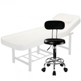 Set salon - Scaun hidraulic cu spatar, Taburet rotativ, Negru + Masa cosmetica, Pat masaj profesional, 186x70x70cm, Piele Ecologica, Alb