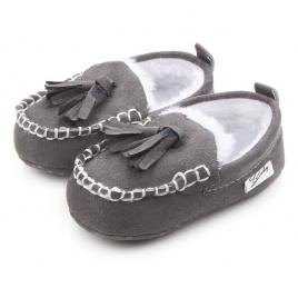 Pantofiori gri imblaniti cu ciucurei (marime disponibila: 6-12 luni (marimea 19