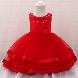 Rochita ocazie rosie cu perlute (marime disponibila: 3-6 luni (marimea 18
