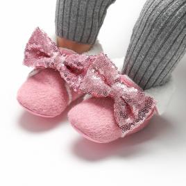 Ghetute roz imblanite cu fundita cu paiete (marime disponibila: 6-9 luni