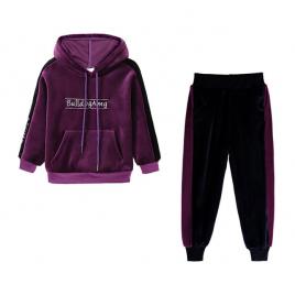 Trening mov cu negru din material tip catifea pentru fetite (marime