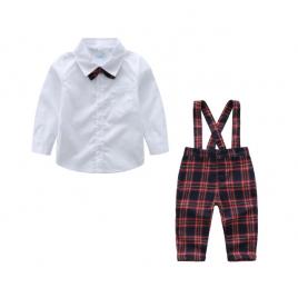 Costum elegant cu salopeta in carouri rosii (marime disponibila: 3-6 luni