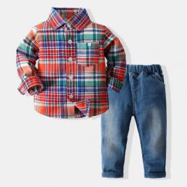 Costumas cu blugi si camasuta in carouri (marime disponibila: 9-12 luni