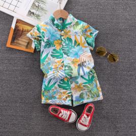 Costumas de vara pentru baietei - blue flower (marime disponibila: 18-24 luni)