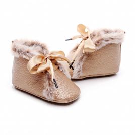 Ghetute aurii imblanite cu fundita din satin (marime disponibila: 0-3 luni)