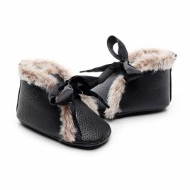 Ghetute negre imblanite cu fundita din satin (marime disponibila: 6-9 luni