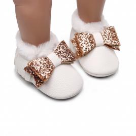Pantofiori albi imblaniti - shine (marime disponibila: 6-9 luni (marimea 19