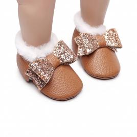 Pantofiori maro imblaniti - shine (marime disponibila: 3-6 luni (marimea 18