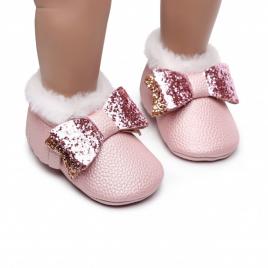 Pantofiori roz imblaniti - shine (marime disponibila: 3-6 luni (marimea 18