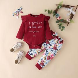 Compleu visiniu pentru fetite - i got it from my mama (marime disponibila: 0-3
