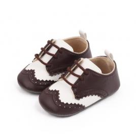 Pantofiori eleganti maro cu insertie alba (marime disponibila: 9-12 luni
