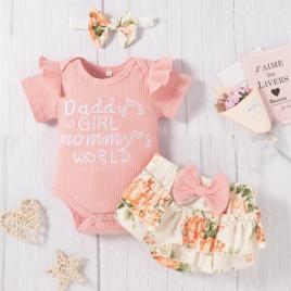 Costumas cu body roz somon si pantaloni scurti - flower (marime disponibila: