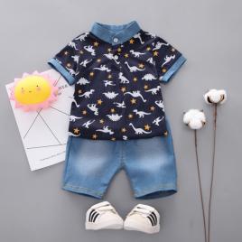 Costumas cu tricou bleumarine pentru baietei - dino (marime disponibila: 6-9