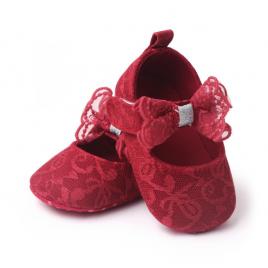 Pantofiori visinii cu broderie si fundita (marime disponibila: 6-9 luni