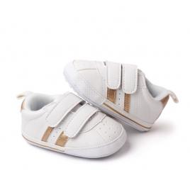 Adidasi albi cu dungi laterale aurii (marime disponibila: 3-6 luni (marimea 18