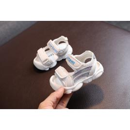 Sandale albe cu dungi cu sclipici lila si bleu (marime disponibila: marimea 25)
