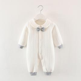Salopeta eleganta alba cu papion gri (marime disponibila: 12-18 luni (marimea