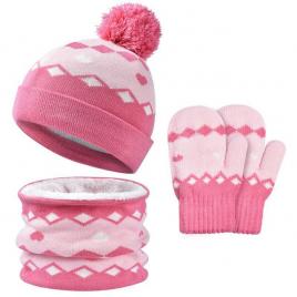 Set roz imblanit - caciulita cu fular si manusi (marime disponibila: 9-12 luni