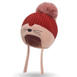 Caciulita caramiziu cu crem - pisi (marime disponibila: 6-9 luni (marimea 19