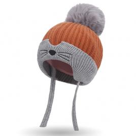 Caciulita caramiziu cu gri - pisi (marime disponibila: 6-9 luni (marimea 19