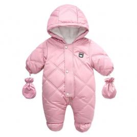 Combinezon roz pudra din fas - teddy bear (marime disponibila: 18-24 luni)