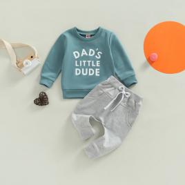 Compleu cu bluzita albastra pentru baietei - dad's little dude (marime