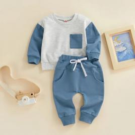 Compleu gri cu albastru marin pentru baietei (marime disponibila: 0-3 luni)