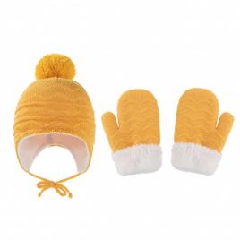 Set galben mustar caciulita si manusi - bella (marime disponibila: 6-9 luni