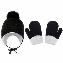Set negru caciulita si manusi - bella (marime disponibila: 3-6 luni (marimea 18