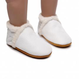 Pantofiori albi imblaniti din piele naturala pentru fetite - lulu (marime