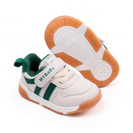 Adidasi ivoire cu insertii verzi - mybaby (marime disponibila: marimea 21)