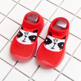 Mocasini rosii cu talpa antiderapanta - panda (marime disponibila: marimea 26)