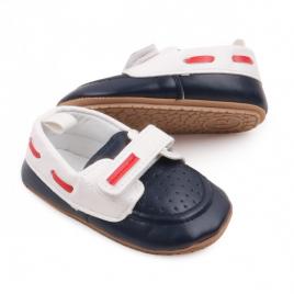 Pantofiori bleumarine cu alb de ocazie pentru baietei (marime disponibila: 3-6