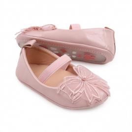 Pantofiori roz pudra cu fundita dantelata (marime disponibila: 3-6 luni