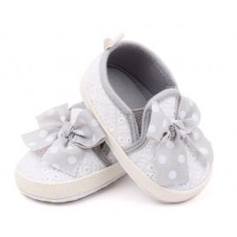 Balerini albi cu fundita gri (marime disponibila: 3-6 luni (marimea 18