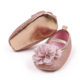 Pantofiori aurii cu floricica roz pudra (marime disponibila: 3-6 luni (marimea