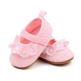 Pantofiori roz cu danteluta - bella (marime disponibila: 9-12 luni (marimea 20