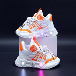 Adidasi albi cu portocaliu cu luminite - baseball (marime disponibila: marimea