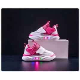 Adidasi albi cu roz ciclamen cu luminite (marime disponibila: marimea 21)