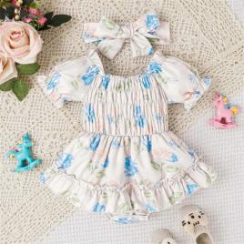 Body roz pal cu fustita cu volanase pentru fetite (marime disponibila: 6-9 luni